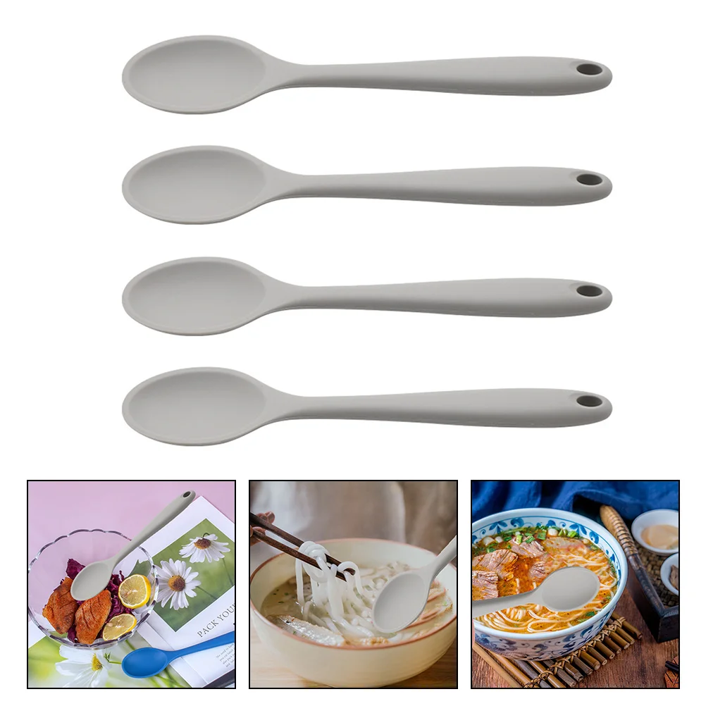 

4pcs Silicone Spoons Stirring Spoons Soup Spoons Salad Spoons For Restaurants