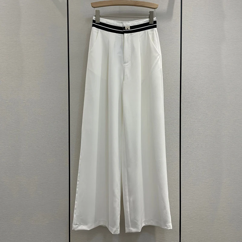 

Luxury Long Pants Letters Waist Wide Leg Pants Women Casual Loose High End Quality Slacks Zipper-Fly Straight Trousers 2022