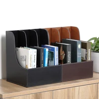 curve 3-slot wood leather desk A4 file book document magazine box storage tray shelf container filing organizer rack brown 220B