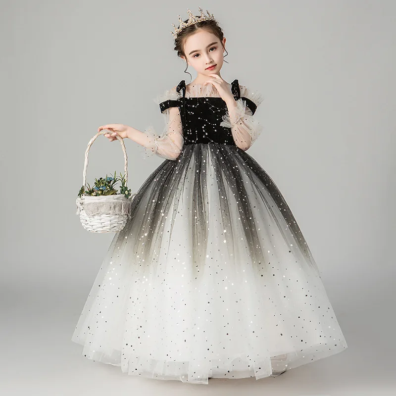 

Girls' Evening Dress New Piano Performance Dress Host'S Walk Show Puffy Gauze Flower Girl Wedding Dress Princess Dress