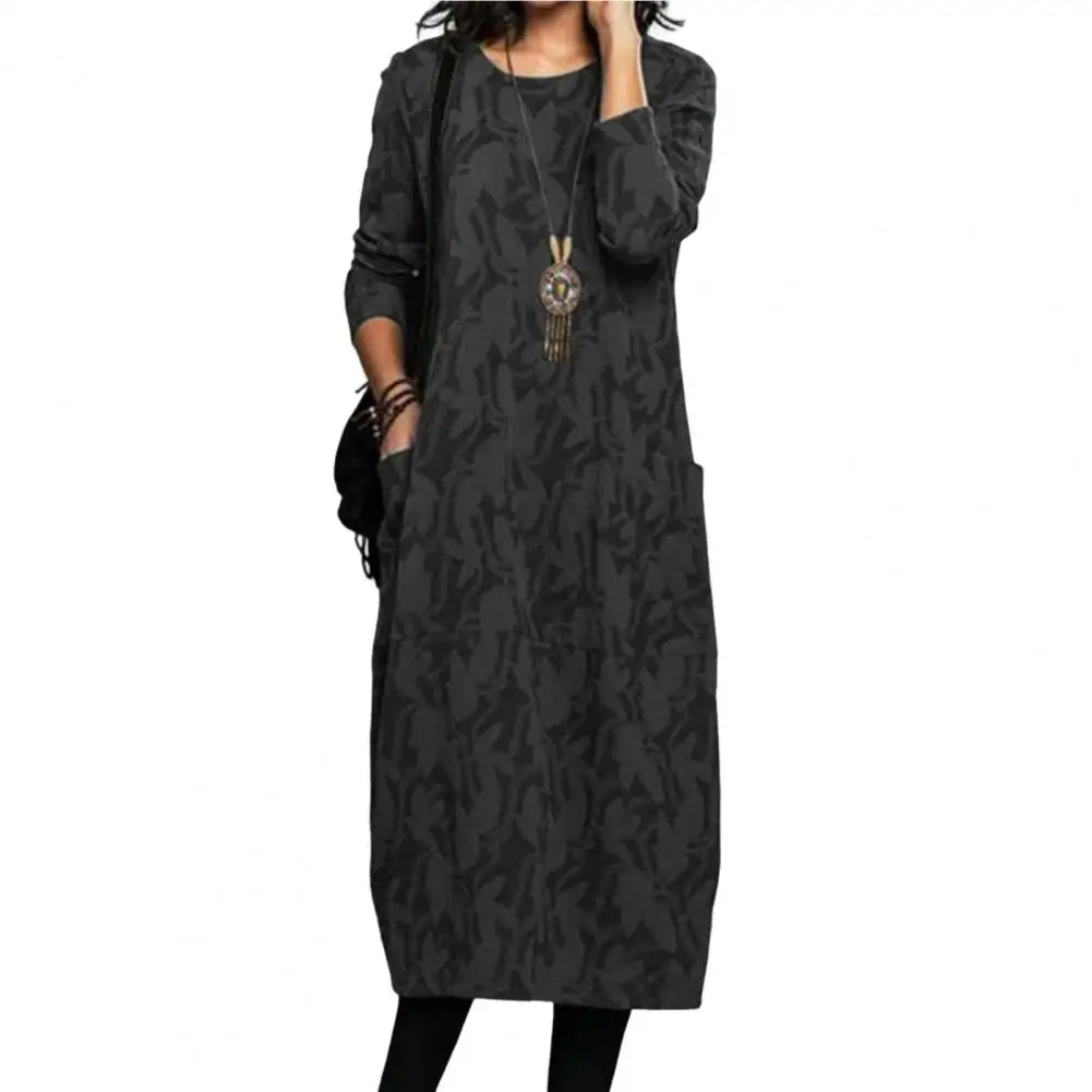 

Women Dress Long Sleeves Female Dress Relaxed Fit Solid Color Dress