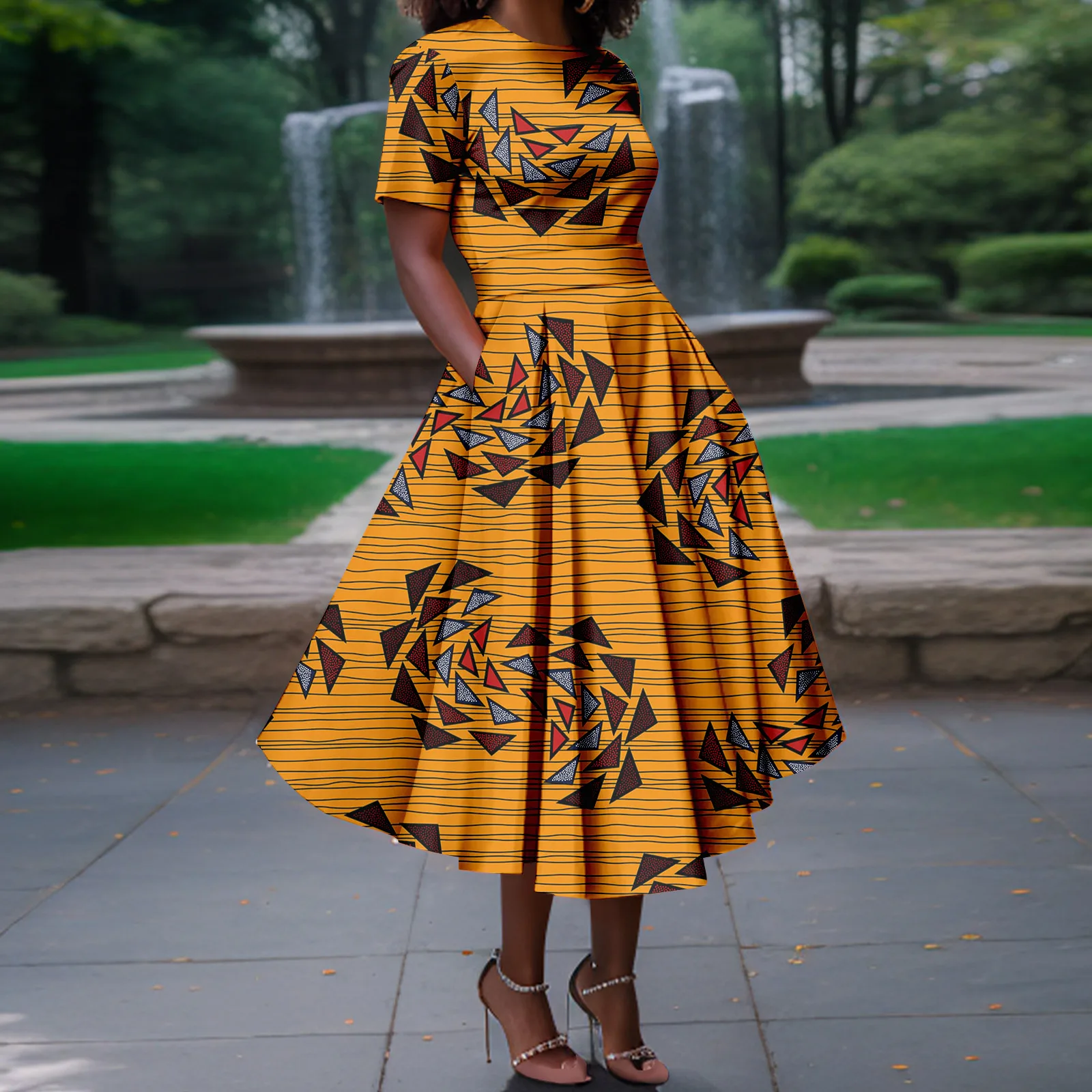 Женские африканские платья с коротким рукавом ткань принтом Анкары повседневные