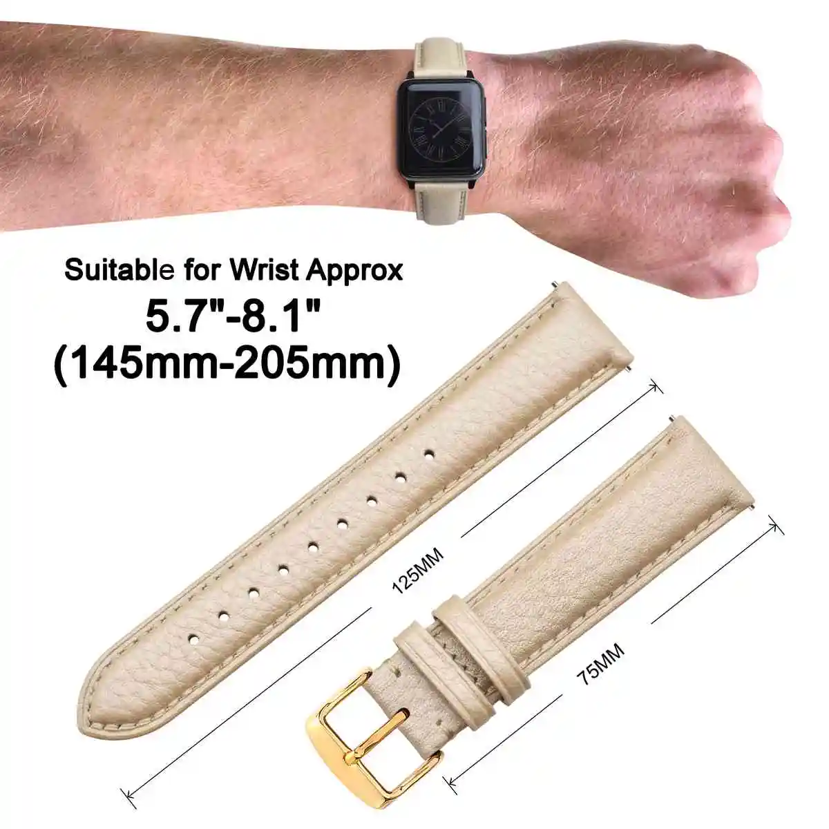 ANNEFIT Calfskin Leather Watchband Soft Material Watch Band Wrist Strap 18mm 20mm 22mm with Gold Buckle