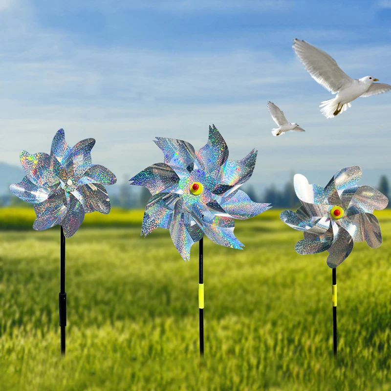 

1PC Bird Repeller Pinwheels Mixed Color Reflective Sparkly Bird Deterrent Windmill Protect Garden Plant Flower Lawn Decoration