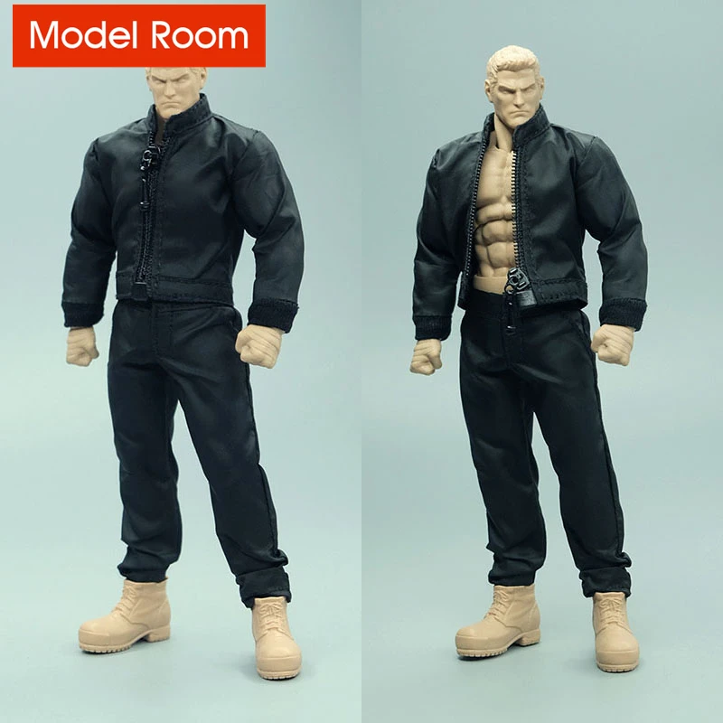 

1/12 Scale Male Black Jacket Pants Set Soldier Clothes Model Fit 6'' GWToys VTOYS Action Figure Muscle Body Dolls