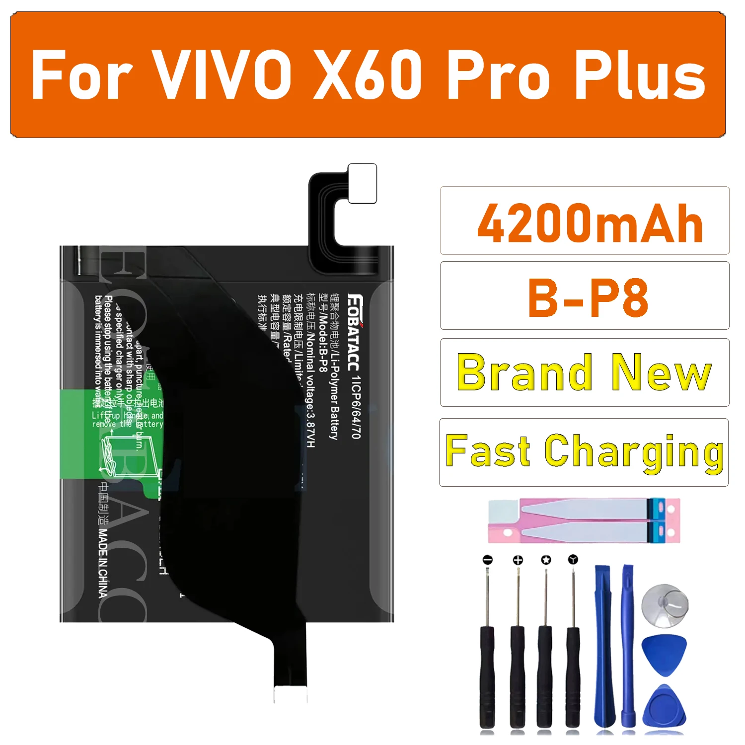 Фото Аккумулятор EOTABACC B-P8 высокого качества, 100% оригинал, для Vivo X60 Pro Plus (2026 год) + Инструменты №1