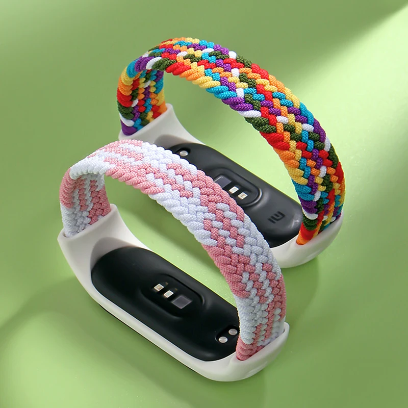Плетеный нейлоновый ремешок для xiaomi Mi band 6 браслет с NFC спортивный эластичный