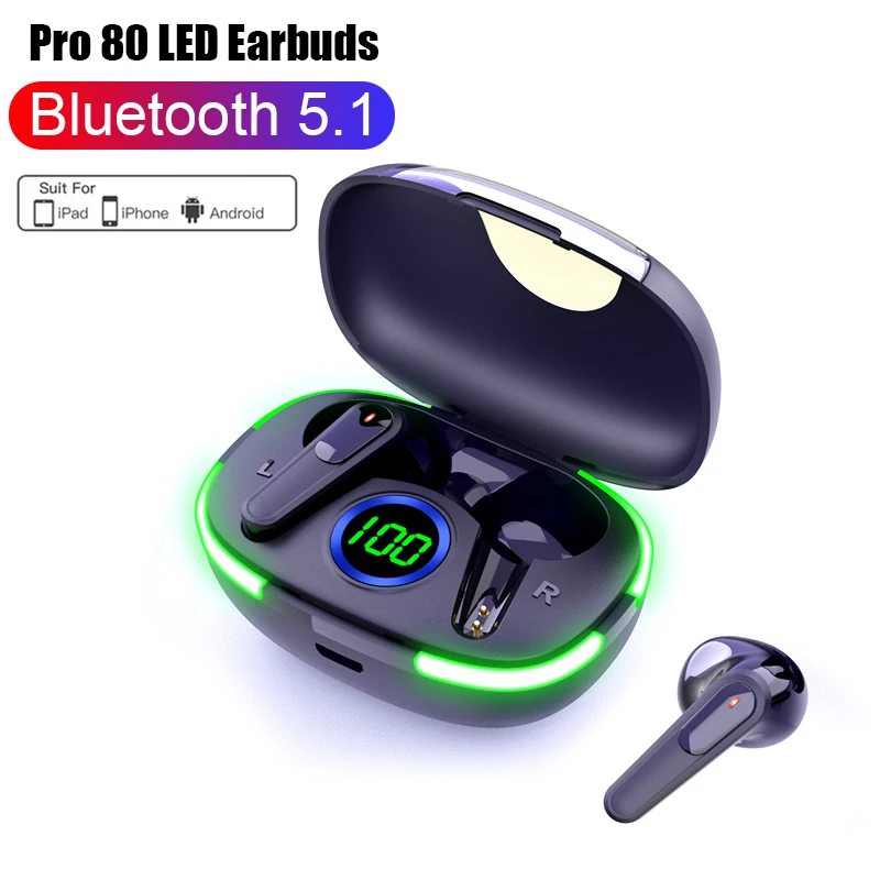 Оригинальная Беспроводная Bluetooth-гарнитура TWS Air Pro 80 с светодиодный фоном и