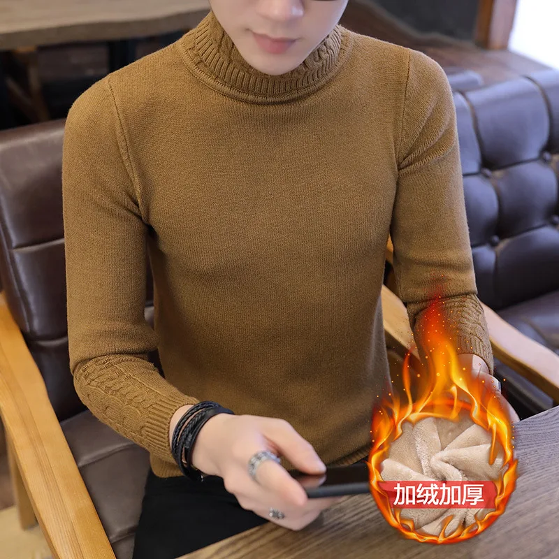 

Мужской флисовый свитер, черный или синий Повседневный пуловер с длинным рукавом и высоким воротником, зима 2019