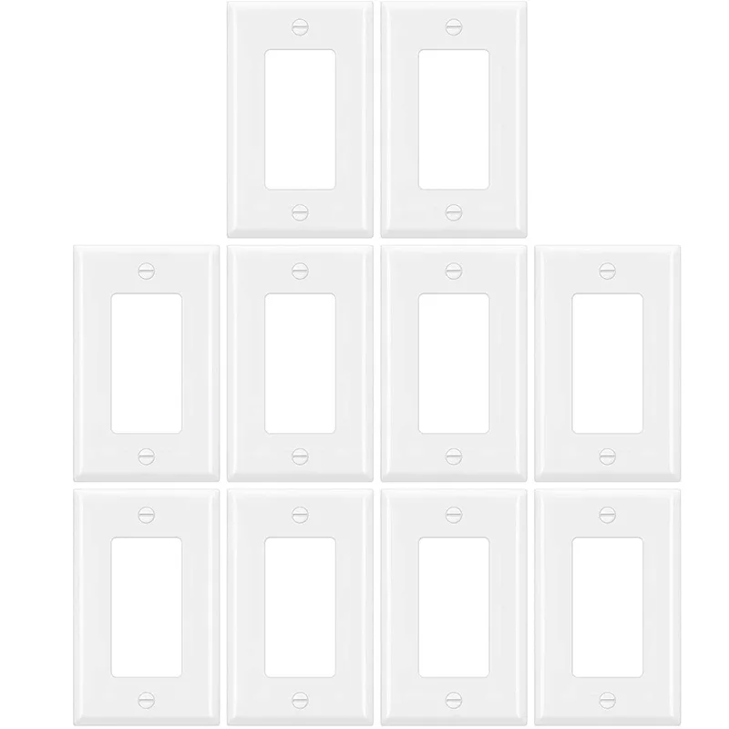 Wall Plate Kit Receptacle Cover Decorator Light Switch 1-Gang Standard Size 2.77 X 4.52 Inch White 10 Pack