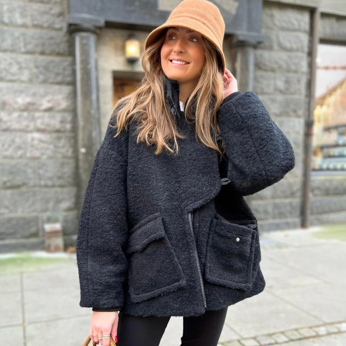 

Pirate Hippie Pockets Wool Jackets Woman Autumn Winter Turtleneck Horn Button Coats Femme Vintage Casual Classic Outerwear Tops