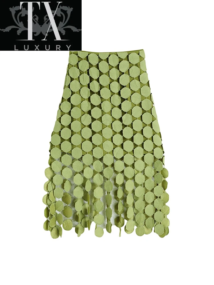 

Green Fringe Bodycon Skirts Women High Waist Hollow Out Irregular Sexy Slim Midi Skirt Female 2022 Summer Korean Fashion Vintage