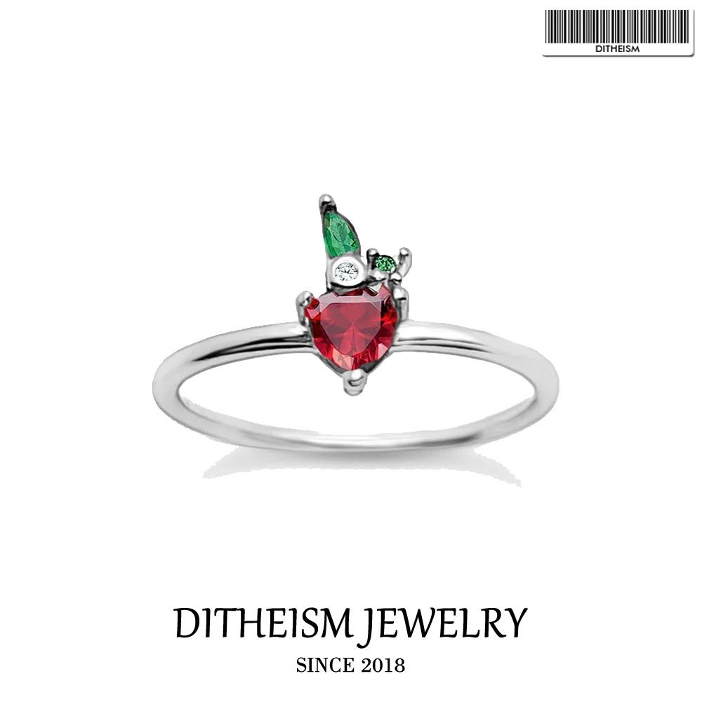 Кольцо в виде клубники блестящее серебряное циркониевое Новое изящное женское