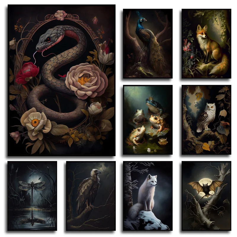 Винтажные антикварные животные темная Академия Готическая Сова/стервы/Воробей