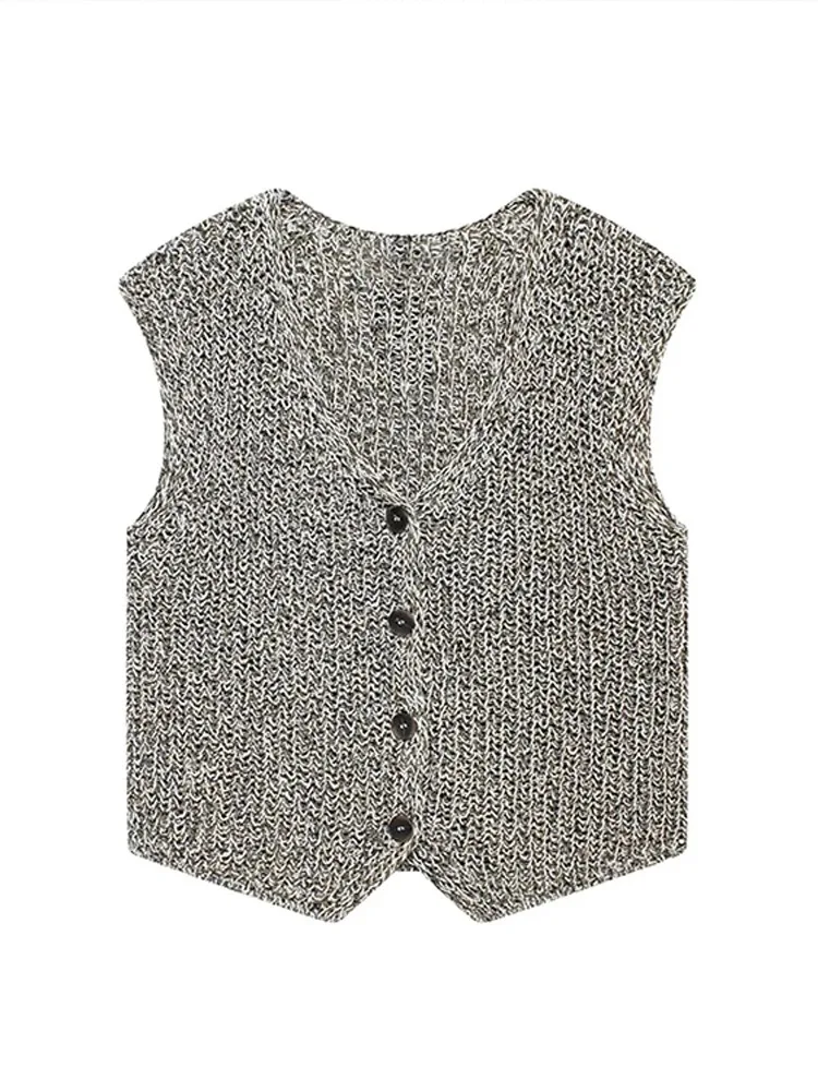 Женский Повседневный Вязаный Жилет Без Рукавов С V-образным Вырезом Однобортный