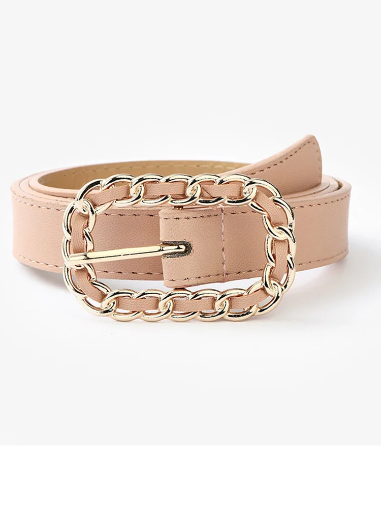 Ремень из ПУ кожи Женский черный декоративный пояс с пряжкой-цепочкой сплава в