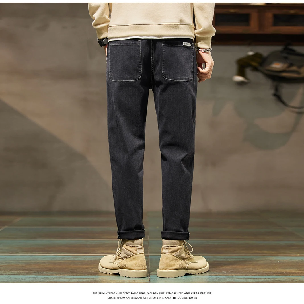 Fashion Hip Hop Youth Street Jeans New Men Casual Business Loose Straight Denim Pants Male Luxury Clothing Brand Black Trousers