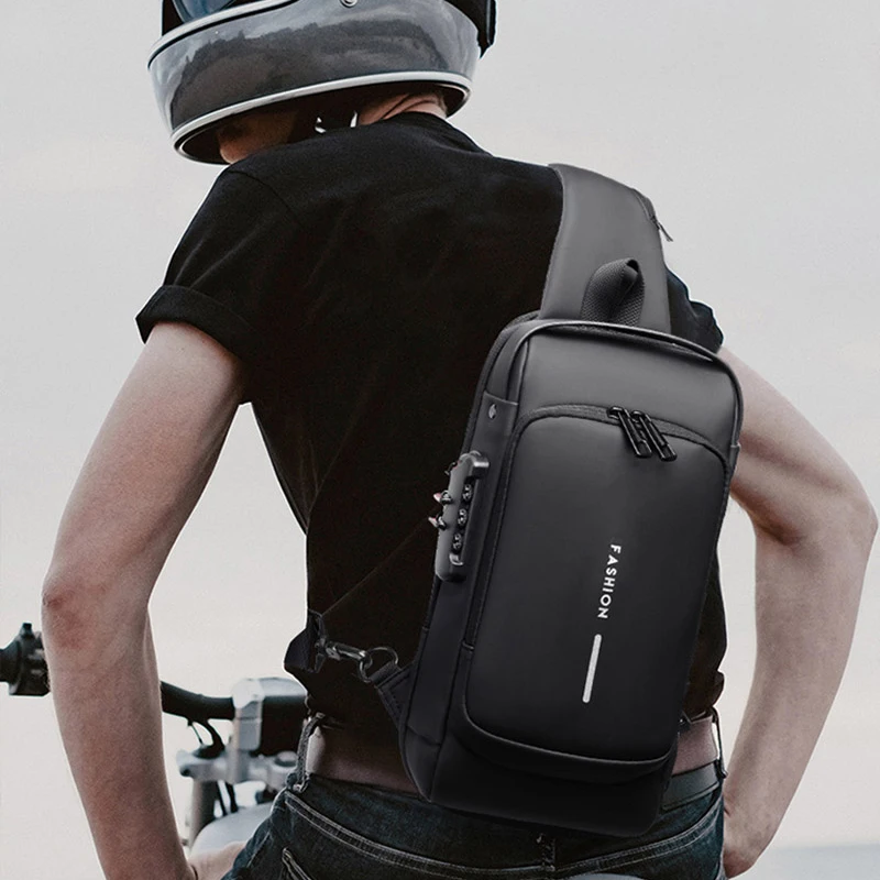 Fashion Men's Riding Crossbody Bags With USB Charging High Quality Anti-theft Password Lock Motorcycle Bag Unisex Chest Bag