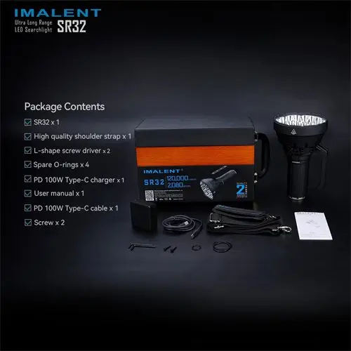IMALENT SR32 120000 Iumens Flashlight Range 2080m Мощный перезаряжаемый профессиональный прожектор