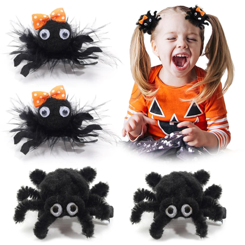 

2pcs Halloween Plush Spider Hair Clip Cartoon Children Hairpin Barrettes Girls Kids Party Decor Headdress Hair Accessories