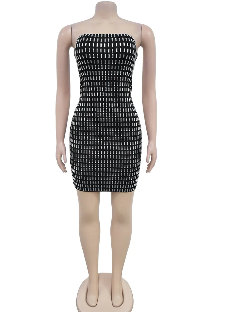 Beyprern Элегантное Черное Техническое Короткое Женское Платье Без Бретелек С