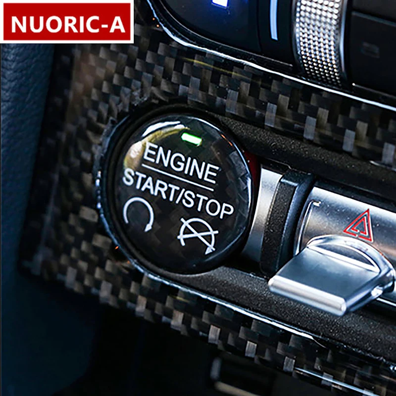 Fibra de carbono para ford mustang 2015-2019 estilo do carro motor start stop botão quadro decoração capa guarnição acessórios interiores