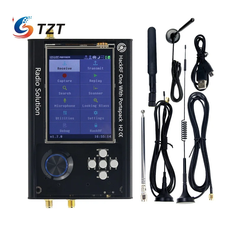 

TZT 1MHz-6GHz Assembled SDR Radio Version 1.7.0 HackRF One R9 + PortaPack H2 + 5 Antennas + Data Cable