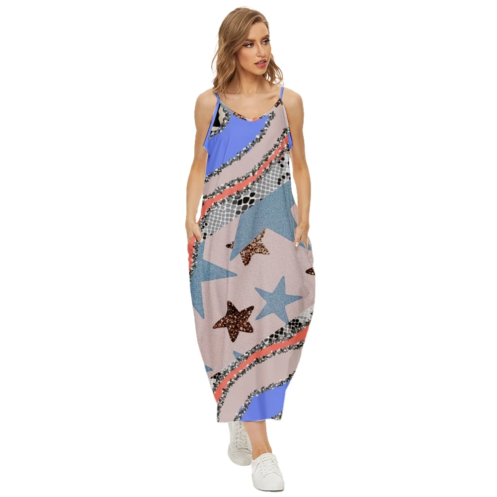 

Women Fashion Leopard Print Splicing Printing Dresses Sexy Sleeveless Causal Halter Summer Beach Dress Ladies Sling Long Dresses