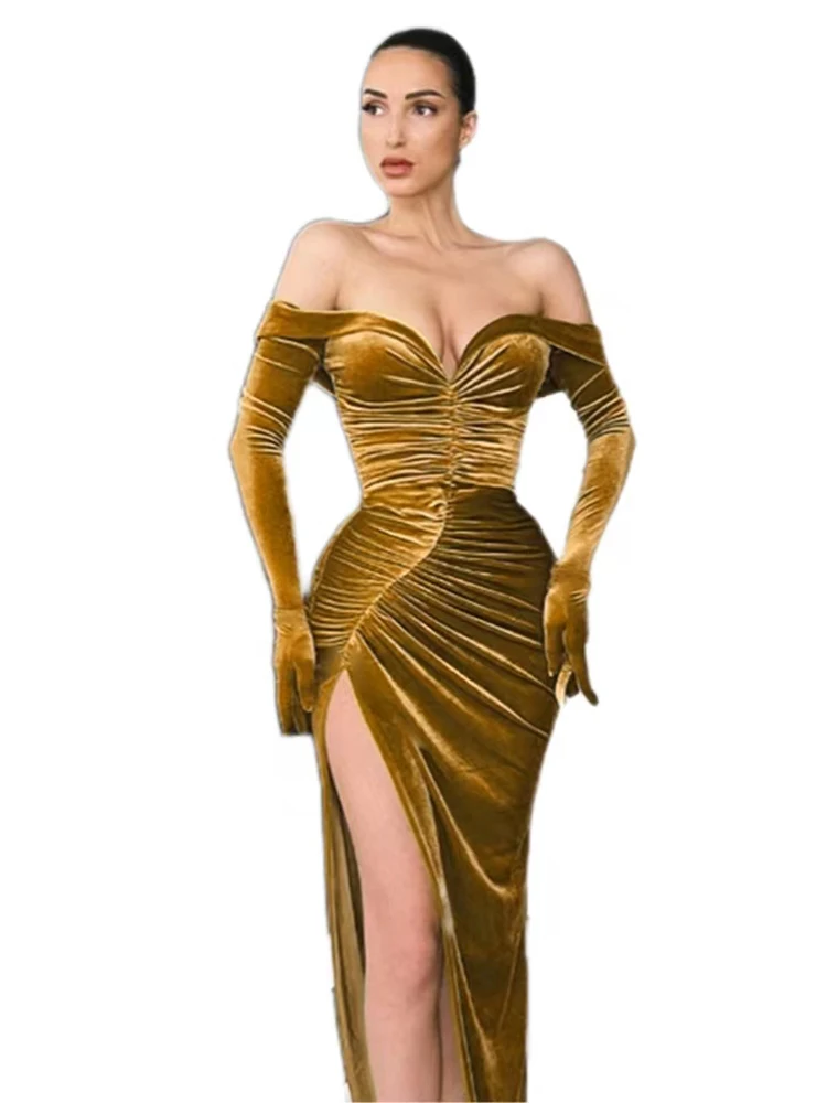 

Осенние перчатки с открытыми плечами облегающее пикантное облегающее платье для дня рождения Элегантное Длинное платье для свадьбы выпуск...