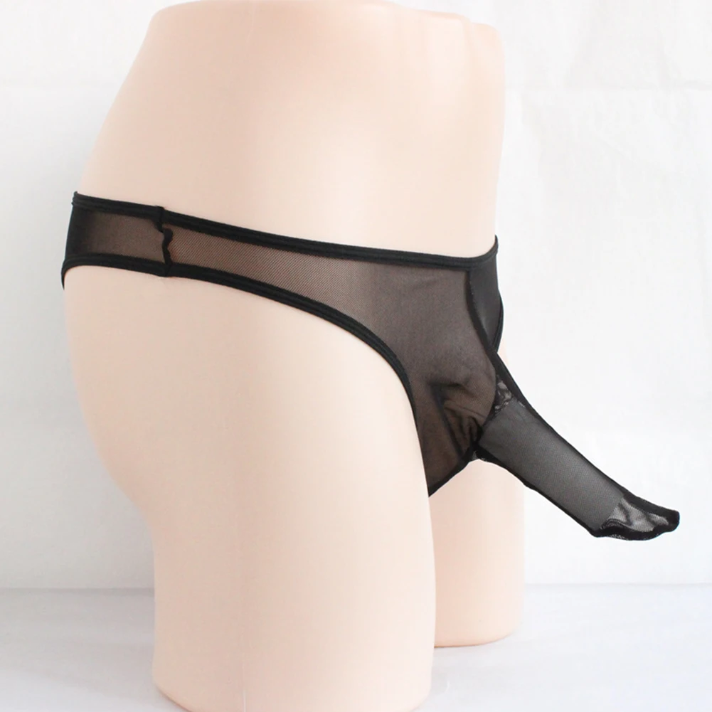 

Men See Through G-String JJ Sleeve Thong Long Elephant Nose Underwear Bulge Pouch Briefs Ultra Thin Sheer Mesh Silky Soft Male