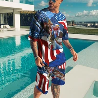 american flag printed summer men sets short sleeve t shirt suit tracksuit casual oversized tops and shorts breathable sportswear