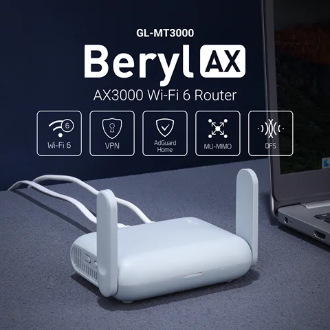 Wi-Fi 6 беспроводной дорожный гигабитный роутер GL.iNet Beryl AX MT3000 карманного размера, Кибербезопасность, связывание, RV, родительский контроль