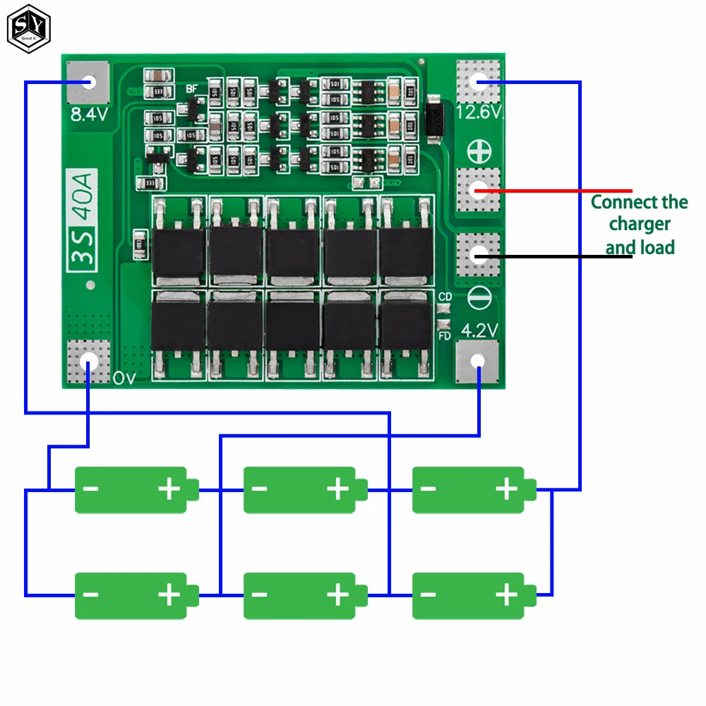 Фото Плата защиты литий-ионных аккумуляторов 3S 4S 40A 60A, BMS для 18650, 14.8В/16.8В, с балансировкой, SMD, настраиваемый модуль №3