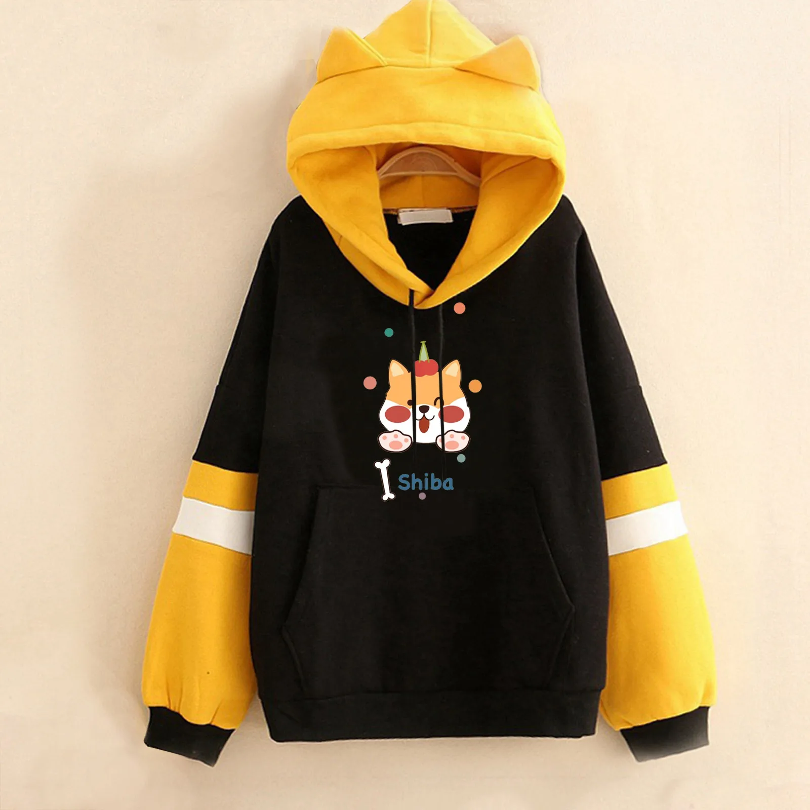 

Women Solid Color Matching Casual Printed Hoodie Long Sleeve Sweatshirt Top Kawaii Basic Pullover Top Graphic blouse tops