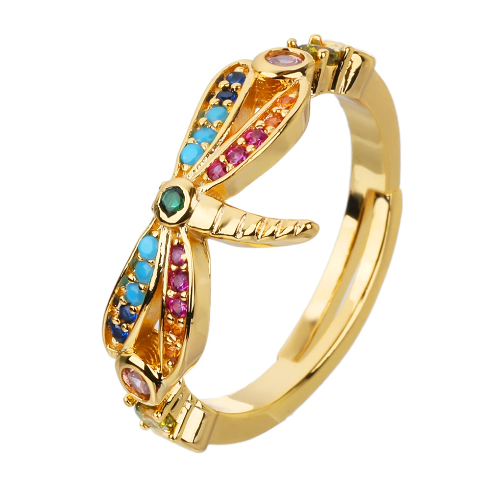 Poulisa Dragonfly Moissanite Open Ring 925 Sterling Silver AAA+ Colorful Zircon Rings S925 for Women Adjustable Hypoallergenic
