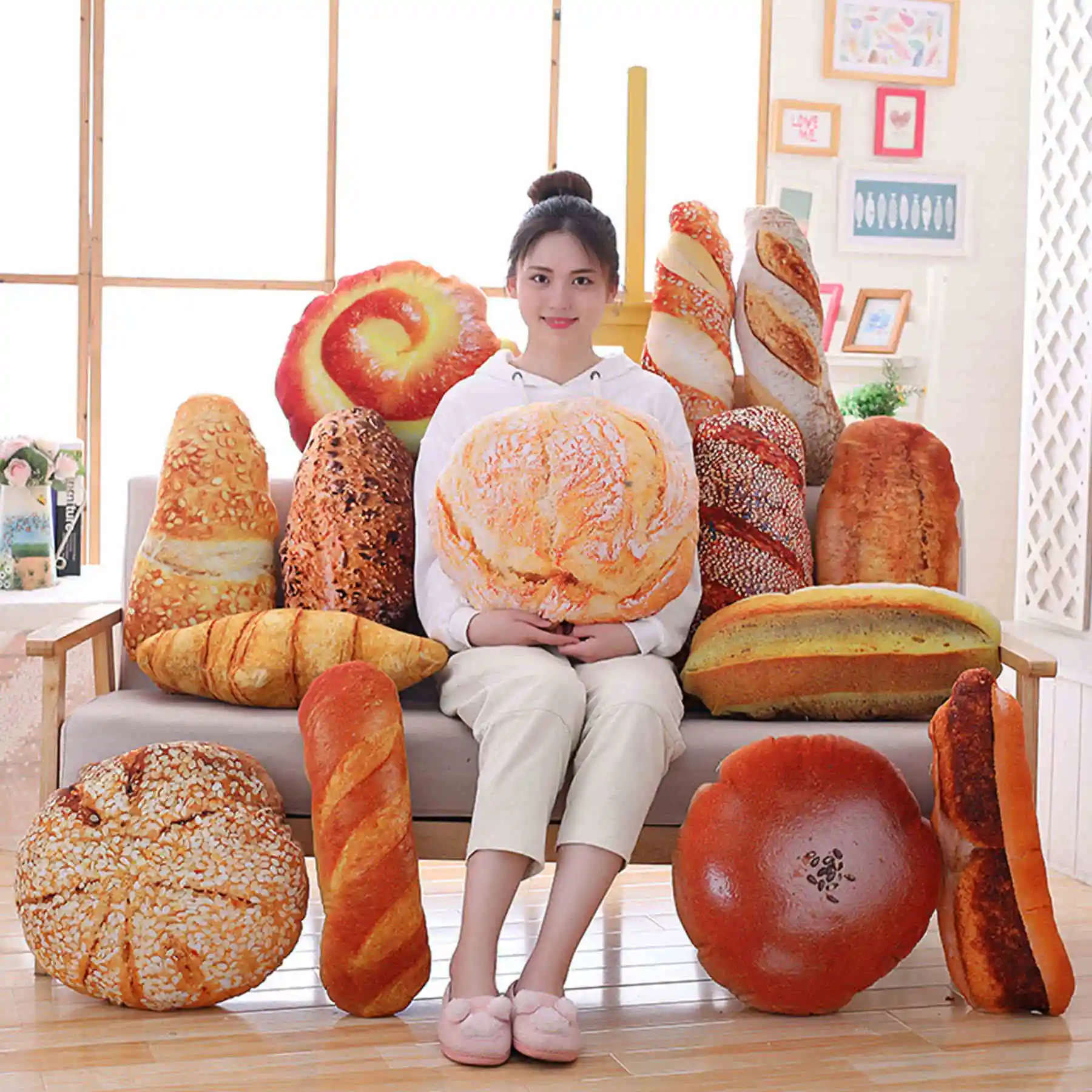 

50cm Bread Shape Pillow Cushion Gift Soft Stuffed Toy Funny Fastfood Nap Pillow Cushion Home Decor Kids Toy Birthday Gift