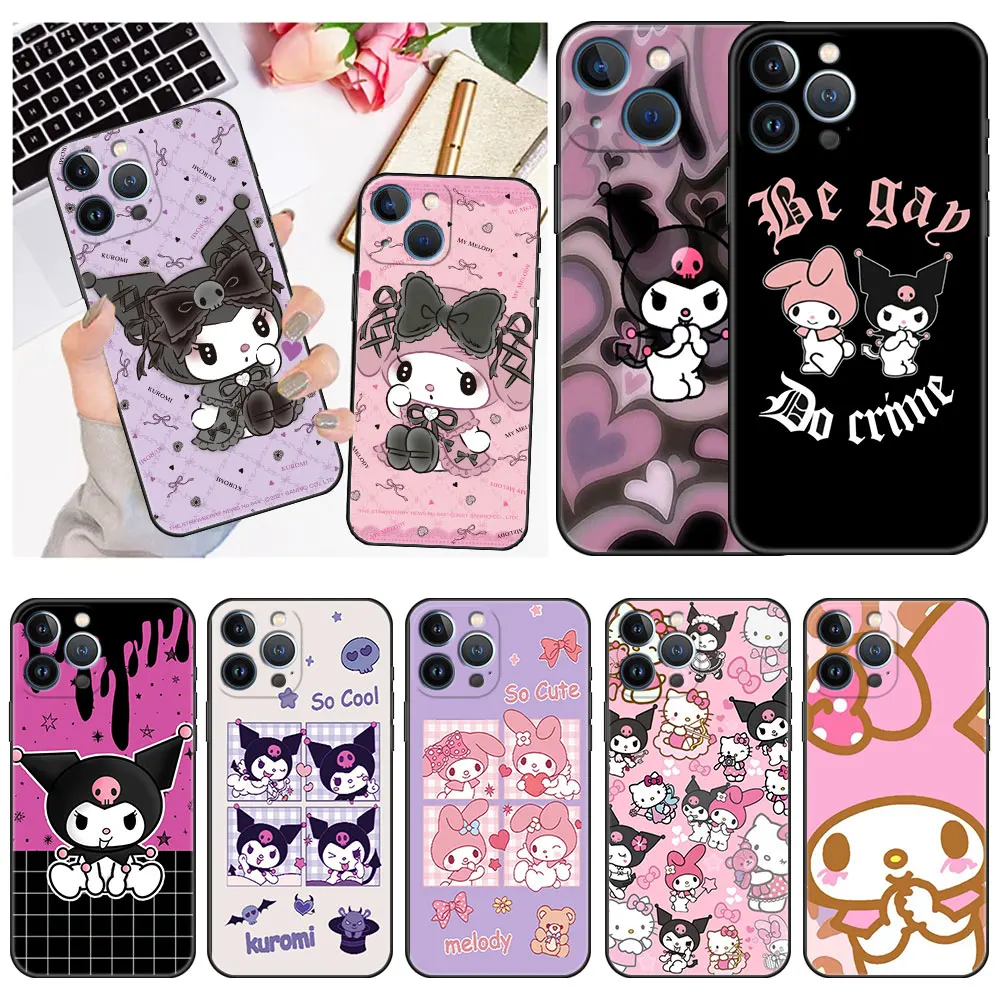 

My Melody Kuromi Cute Case For Apple iPhone 14 11 13 12 Pro 7 Plus XR X XS Max 6 6S 13Pro Max Black Silicone Phone Funda