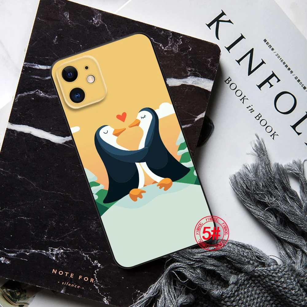 Мягкий силиконовый чехол C45 с милым пингвином для iPhone 15 14 Plus 13 12 11 X XS XR Pro Max Mini 8 7