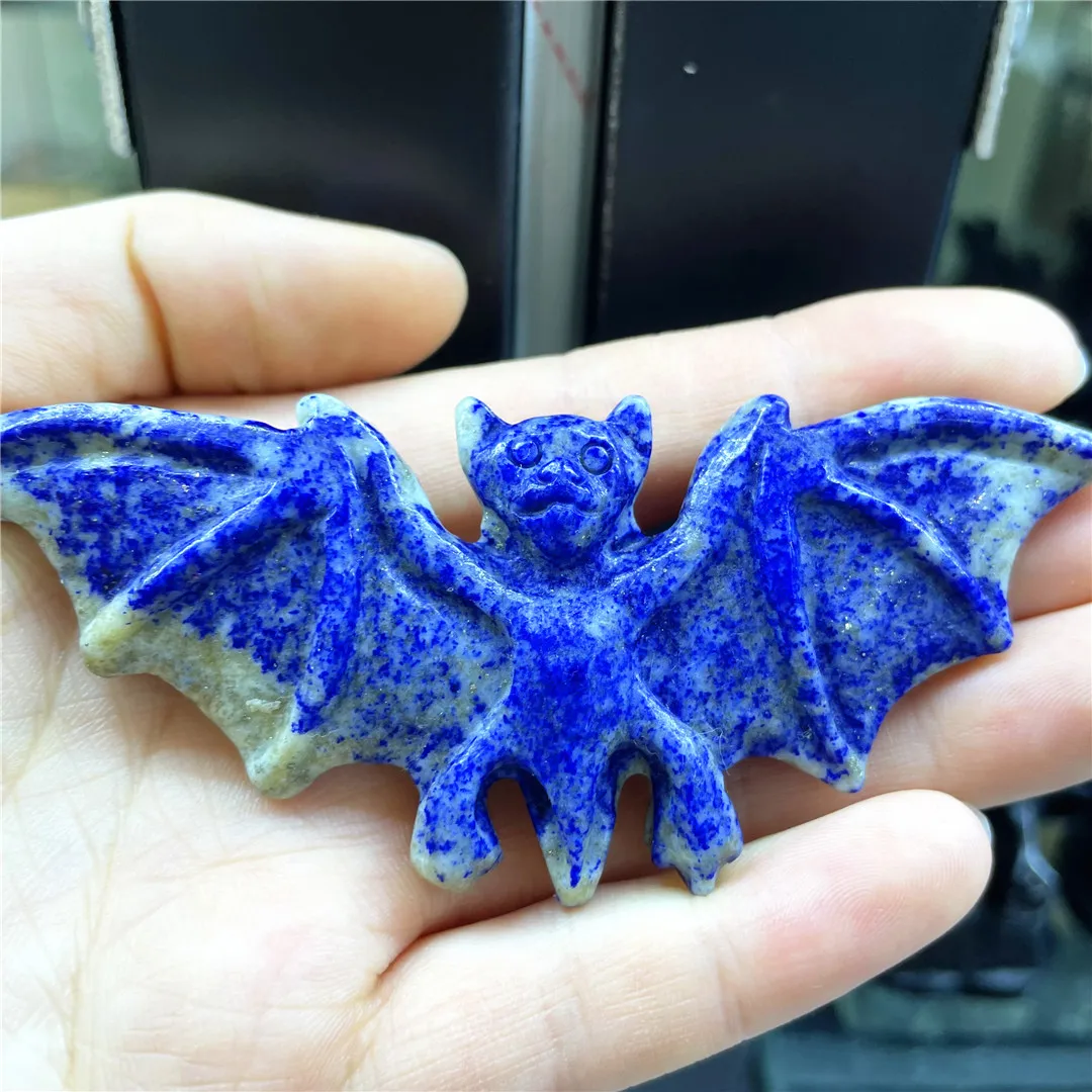 

Dropshipping Stone Products Natural Lapis Lazuli Crystal Quartz Ornament Rocks Small Animal Figurines Bat Carving Witchcrafts