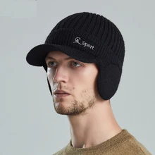 K268 Outdoor Woolen Cap Korean Version Mens Pullover Cap Warm and Thickened Duck Tongue Knitted ear Protection Baseball Hat