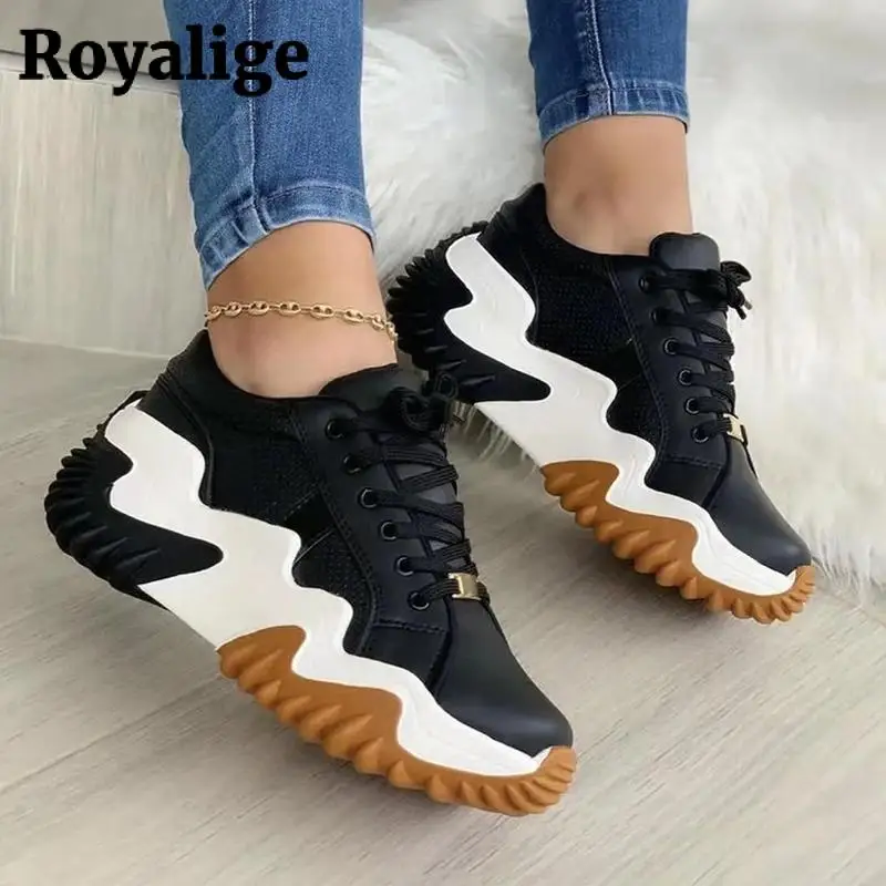 

Женские кроссовки на танкетке, повседневная спортивная удобная обувь из искусственной кожи на платформе, модный дизайн, теннисная обувь дл...