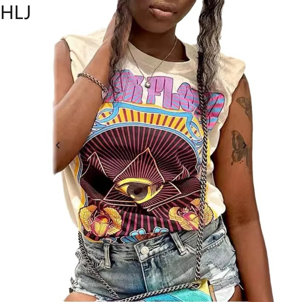 HLJ Мода Y2K Тенденция Уличная одежда Женские узорные футболки с круглым вырезом и