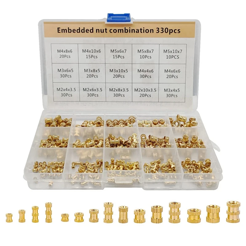 

330 Pcs Brass Threaded Insert Nuts M2 M3 M4 M5 Female Thread Knurled Nut Inserts Embedment Nut For 3D Printing Part