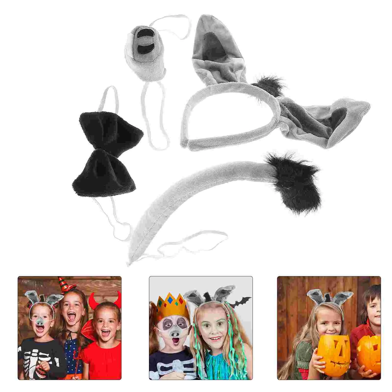 

4Pcs Halloween Kids Animal Ears Headband Bowtie Tail Nose for Boys Girls