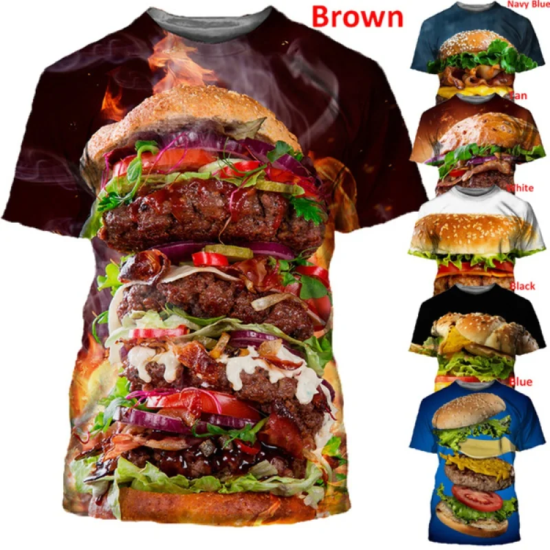 

2022 Summer Men And Women Fashion 3d T Shirt Food Hamburger And Chips Print Loose T Shirt Casual Loose Breathable 6xl