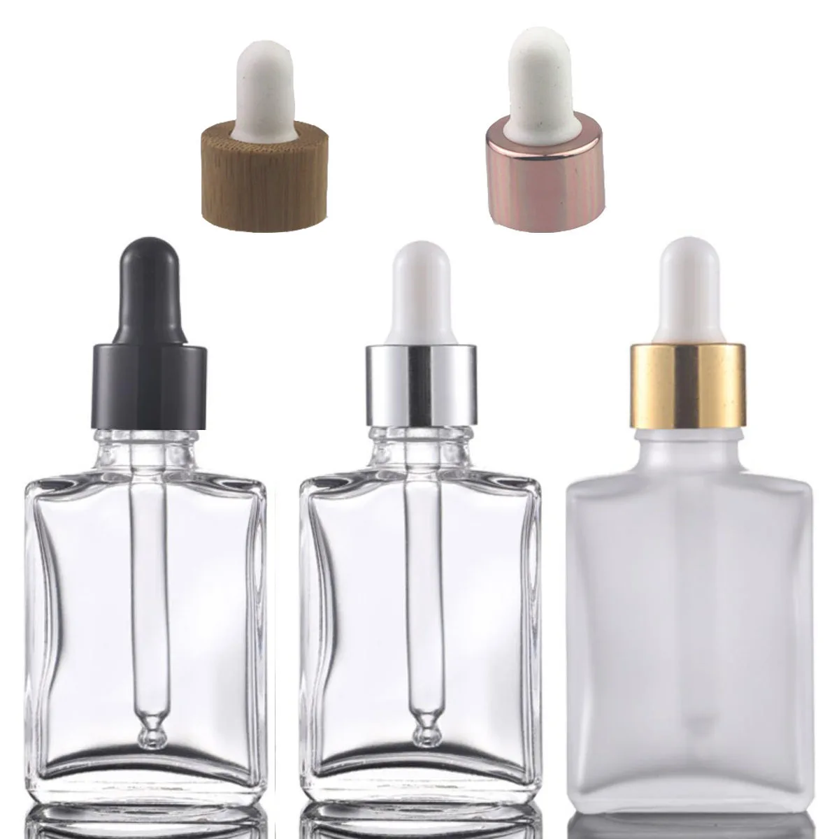 10X 15ml 30ml 50ml 100m Flat Frosted Matte Clear Black Glass Essential Oils Serum Bottle With Glass Dropper Eye dripper Pipette
