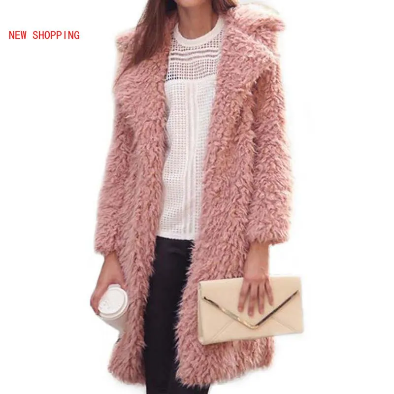 Autumn Casual Fashion Warm Fluffy Teddy Coat Long Faux Fur Coats Women Winter Faux Fur Jacket Female Long Sleeve Outwear Ladies