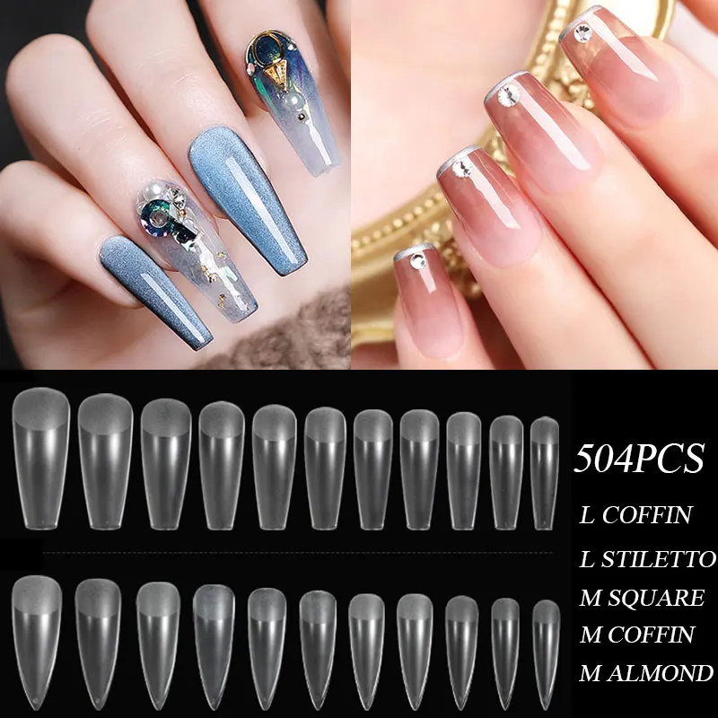 504Pcs American Capsule Soft Gel X Press On Nail Tips For Fake Nail Extension System Coffin Almond Stiletto False Nail Tips