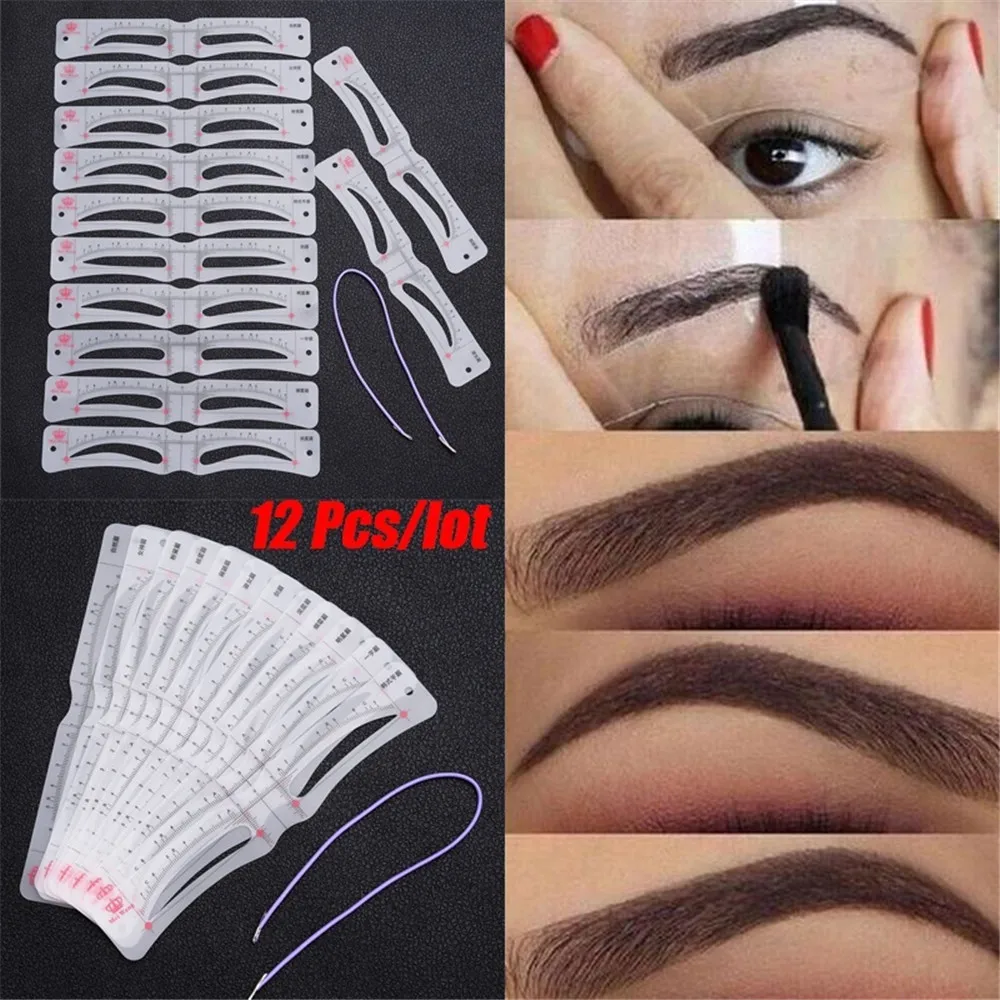 

12 Style New Fashion Hot DIY Eyebrow Shaper Template Eyebrow Grooming Shaping Stencil Kit Brow Stencils Card Makeup Tool Beauty