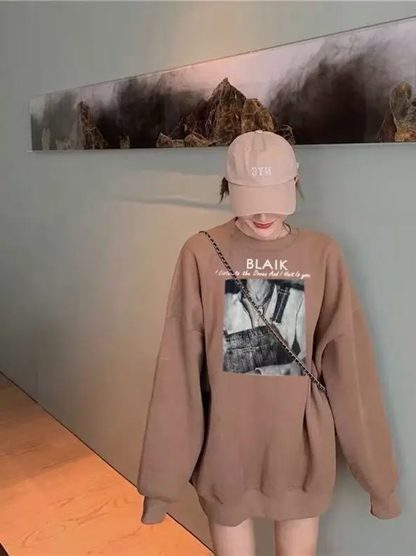 Футболка Корейская версия 2023 осень-зима новый тренд свободный свитер с круглым